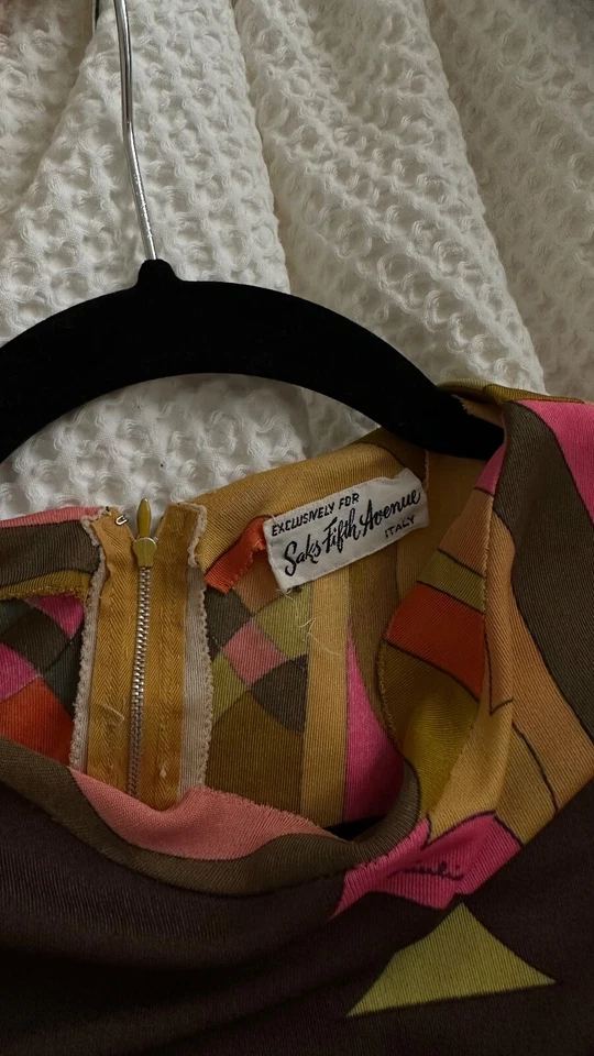 Vestido Emilio Pucci Vintage - S/M Retro Años 60 Exclusivo Sak's Italia 32" Cintura Cremallera Foto 4 de 4