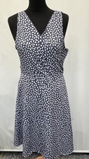 Sleeveless Blue White Print Wrap Dress Size L UK 12