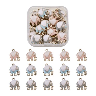 30 Stck./Box Legierung Emaille Elefant Anhänger 3 Farben Hellvergoldet 17x14,5x5 mm