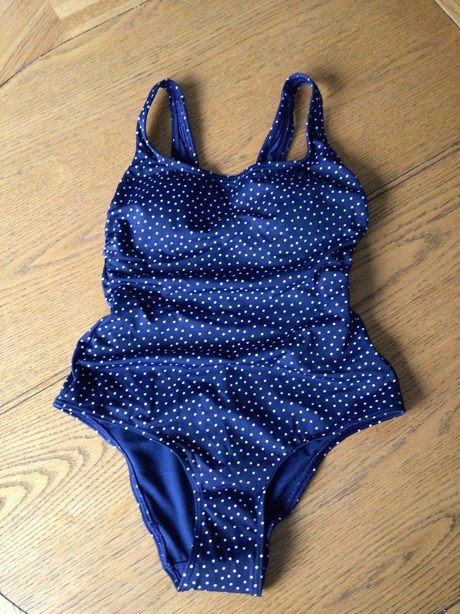 M&S Navy Polka Dot Swimsuit Size Scoop Neck Non Wired Secret
