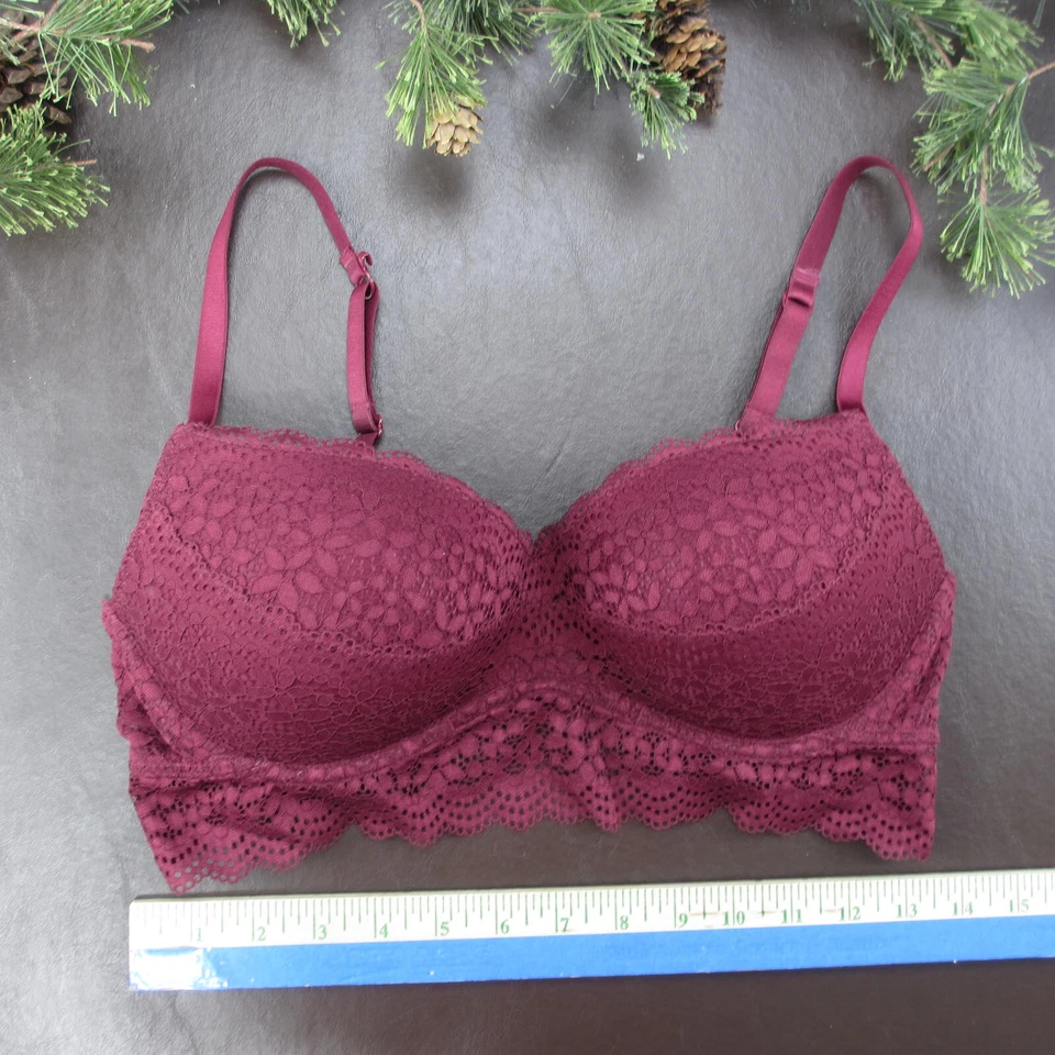 Sujetador Xhilaration 36C Granate Encaje Acolchado Inalámbrico Cierre Ajustable Espalda Foto 2 de 4