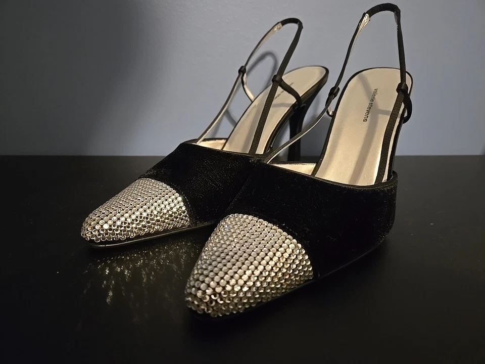 Zapatos Valerie Stevens Tacones Altos Terciopelo Negro con Estrás Talla 8 Para Mujer Foto 2 de 4