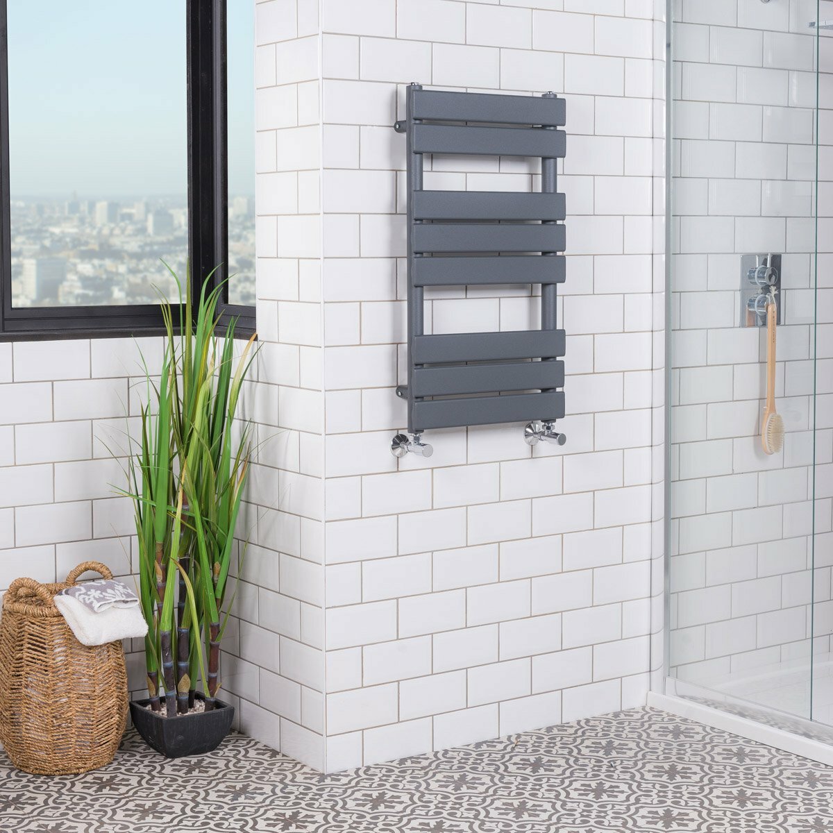Designer Bathroom Flat Panel Heated Towel Rail Radiator - 800 x 450 mm Sand Grey