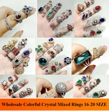 100Pcs Wholesale Colorful Crystal Mixed Rings Bulk Finger Band Ring Jewelry Gift