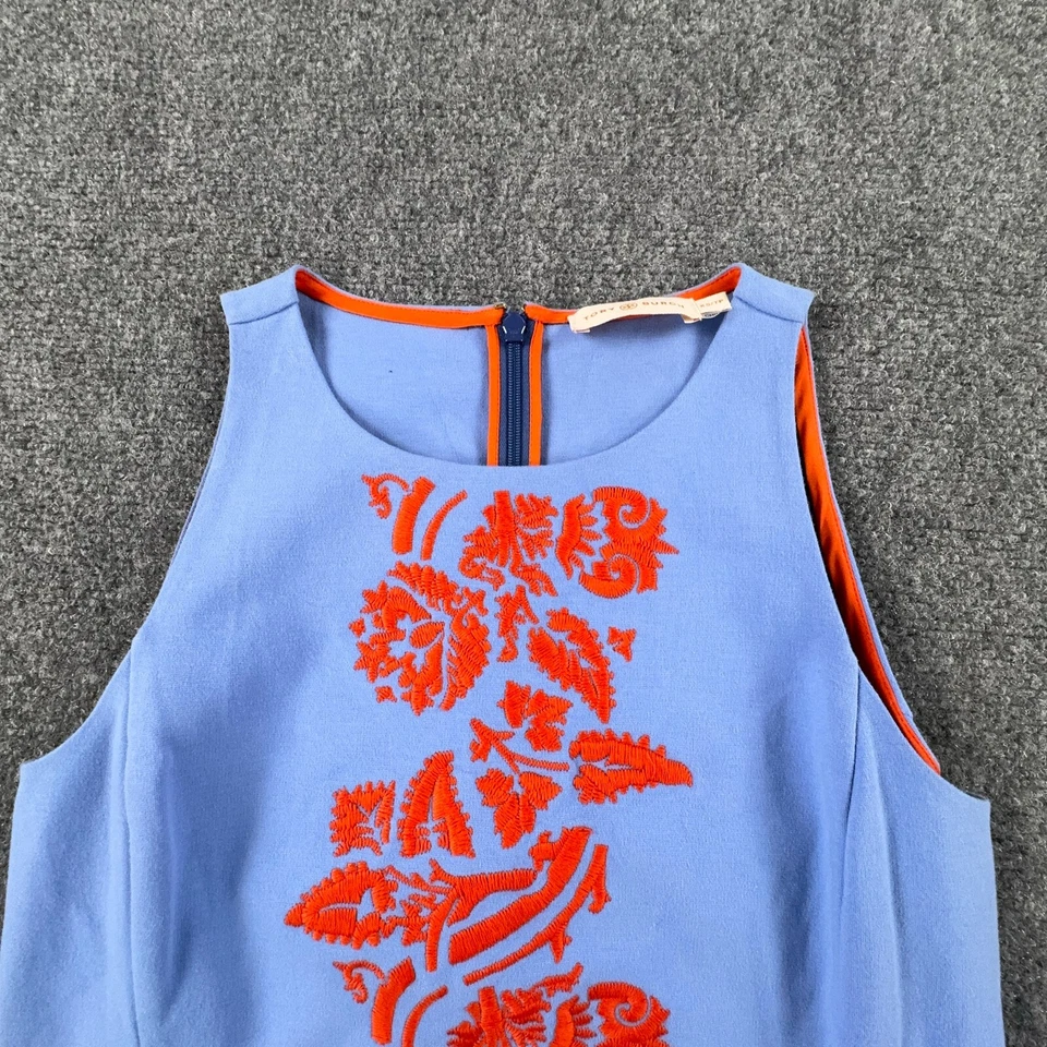 Vestido Tory Burch Para Mujer XS Pequeño Azul Punta Cambio Floral Elastizado Cremallera Foto 4 de 4