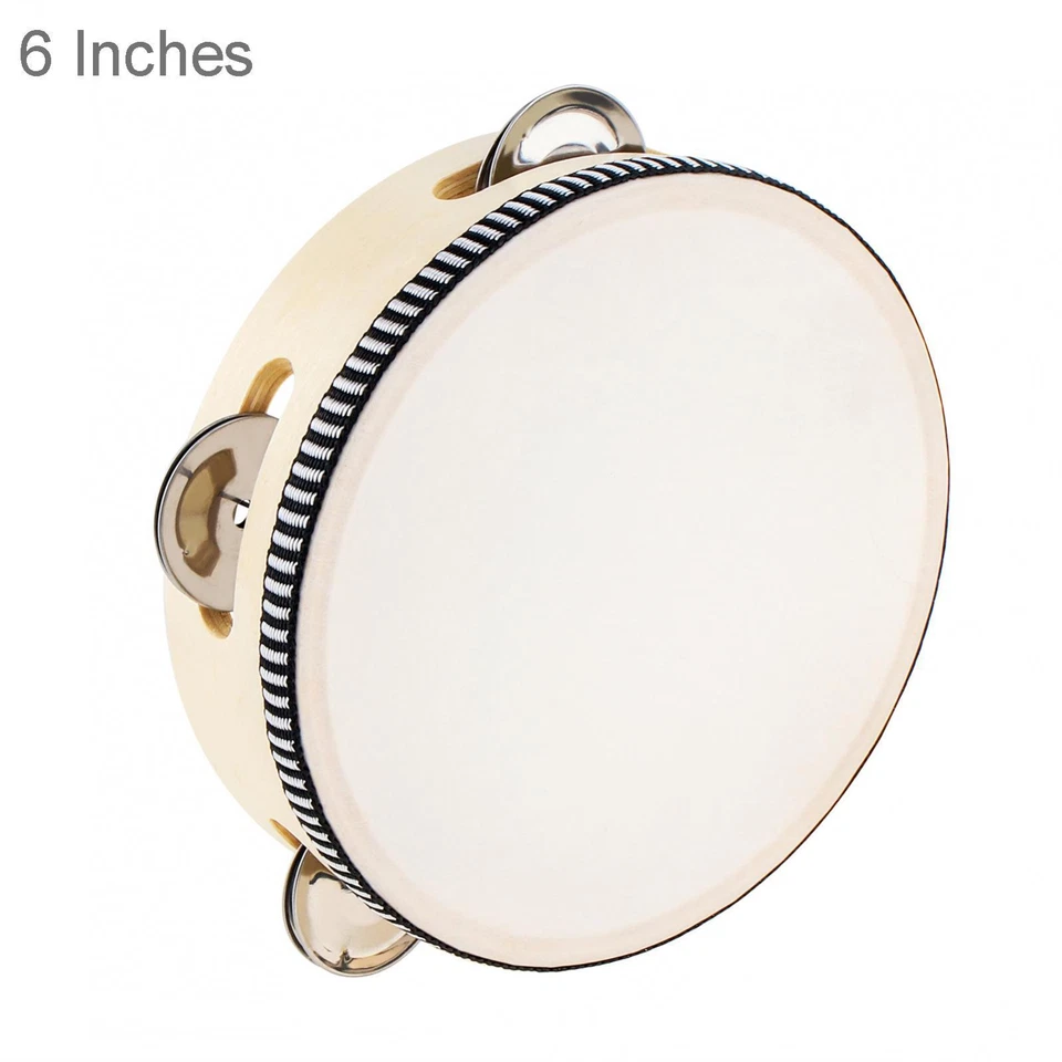 1X 4/6/8/10" Hand Held Single Row Metal Jingles Wood Tambourine for Church Party - Image 4 of 4