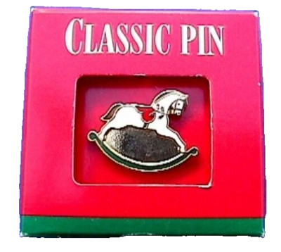 Hallmark PIN Christmas Vintage ROCKING HORSE Cloisonne Holiday TIE TAC MIB