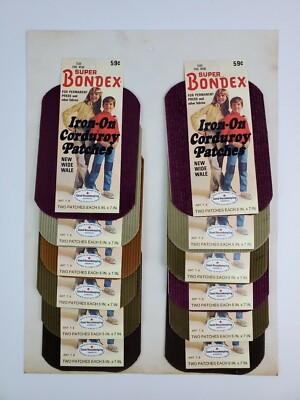 Vintage Bondex Iron-On Corduroy Patches Full Display 24-patches Black Tan Orange
