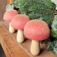 3 X Pilze Orange Goldglitzer Figur Pilz Holz Apricot Herbst Rot Herbstdeko Deko