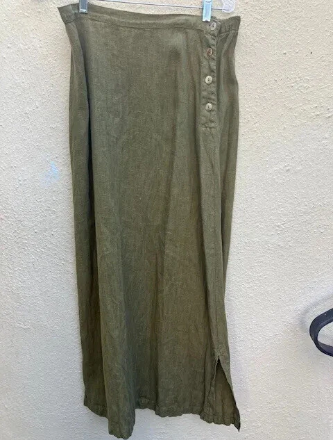 BRYN WALKER LINEN MAXI SKIRT SMALL partial ELASTIC WAIST/39" long/BUTTONS @ side