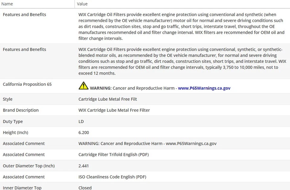 Filtro de aceite de motor OEM WIX para MERCEDES-BENZ SLK230 1998-2004 L4-2,3 L Foto 3 de 4