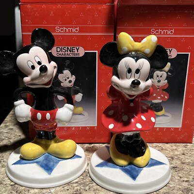 Schmid Disney characters Mickey Minnie Mouse Figurines On Star Pedestal In Box