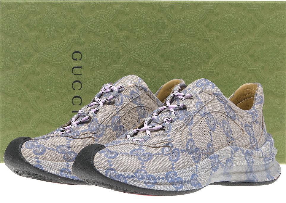 НОВЫЕ МУЖСКИЕ КРОССОВКИ GUCCI БЕЖЕВО-СИНЕГО ЦВЕТА С ПРИНТОМ GG GUCCISSIMA, РАЗМЕР 7/7,5 ДОЛЛАРОВ США