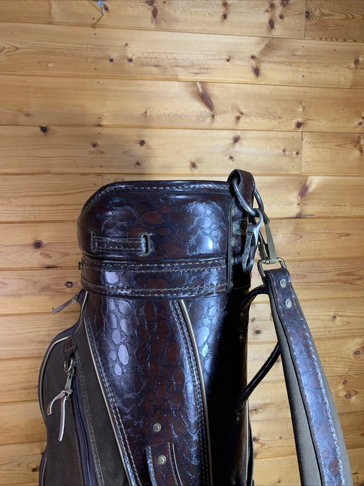 Bolso Titleist Marrón Carrito Personal Cuero y Lona Divisor de 6 Vías, Cubierta de Lluvia y Correa Foto 2 de 4
