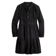 New J. Crew Black Embroidered Cotton Tierred Poplin Dress Oversized XXS