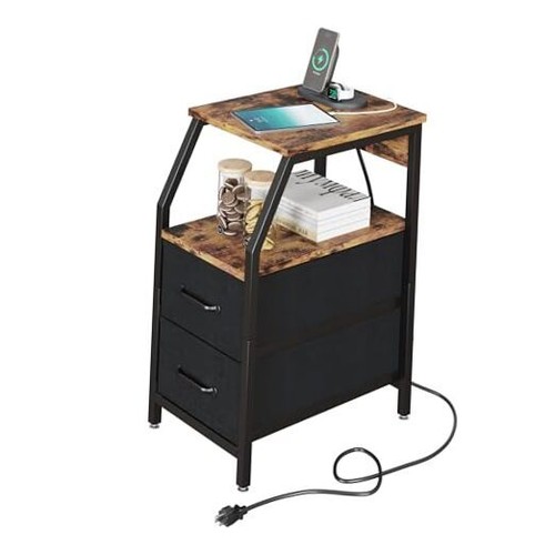 TREETALK Side Table with Charging Station, Narrow End Table with Oblique