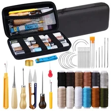 48 Leather Repairt Kit Sewing Tools Stitching Needles Waxed Thread Set DIY Craft