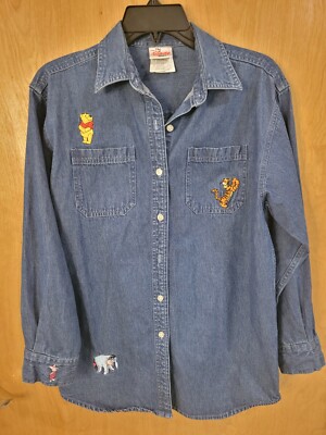 VTG Disney Store Winnie The Pooh Denim Button Up Shirt LS