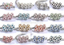 Crystal Rhinestones Pave Silver Rondelle Spacer Beads Fit European Charm