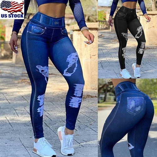 Womens Skinny Stretchy Leggings Denim 