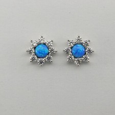 Blue Star FIRE OPAL Stud / Post Earrings with CZs - 925 STERLING SILVER 651
