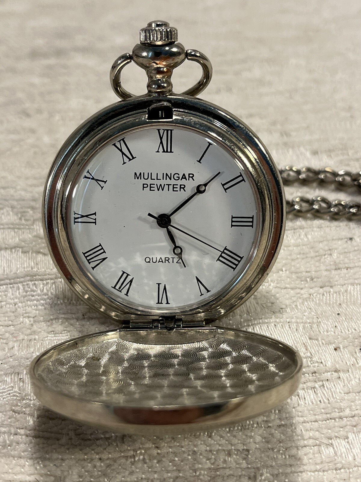 Mullingar Pewter Ireland Pocket Watch Quartz Handmade Watch 14" chain Works5945 5391530618977