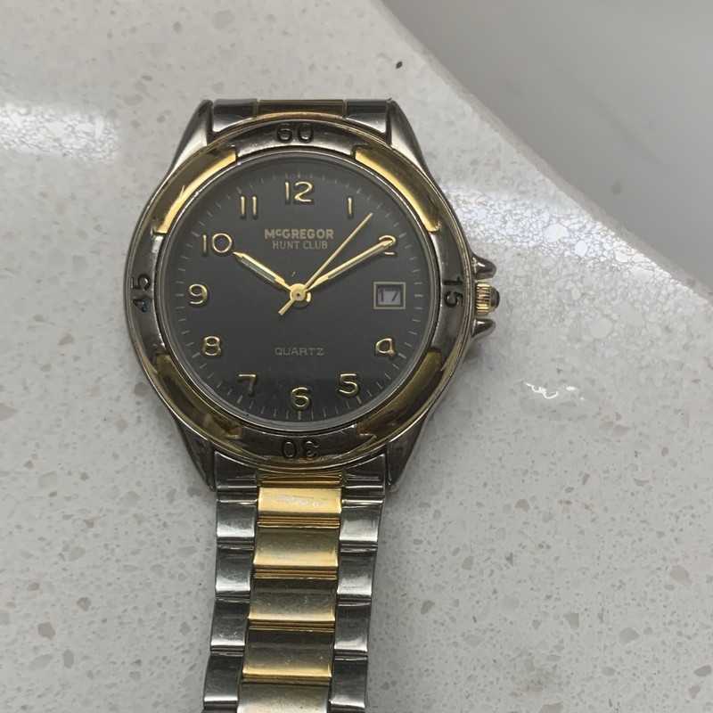 McGregor Hunt Club Quartz Two-Tone Metal Bracelet Watch Black Dial Date
