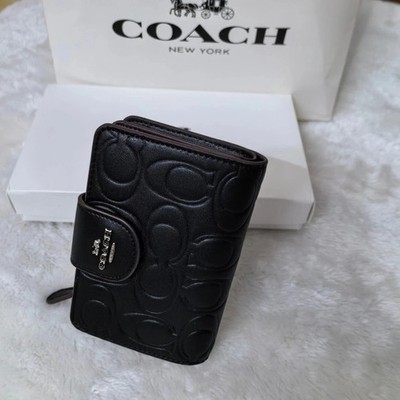 COACH Medium Corner Zip Wallet With Signature CM241 Black outlet W/Box