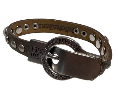 Buckle Bracelet Brown Leather Silver Inspirational Good Works Make A Difference