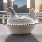 Vintage Indiana Milk Glass Hen on Nest Covered Dish,for Candy,Trinkets, 7"x 6"