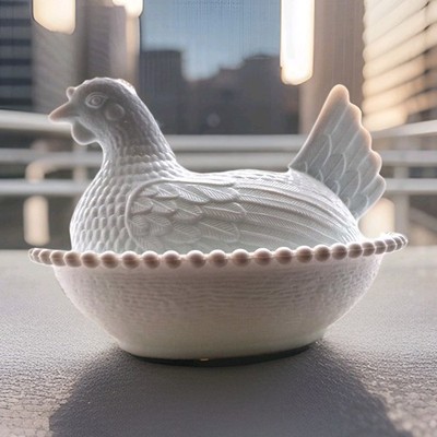 Vintage Indiana Milk Glass Hen on Nest Covered Dish,for Candy,Trinkets, 7''x 6''
