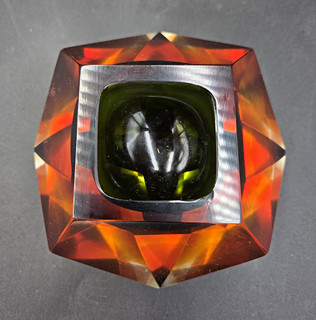 VINTAGE MURANO SOMMERSO FACETED GLASS BOWL FLAVIO POLI