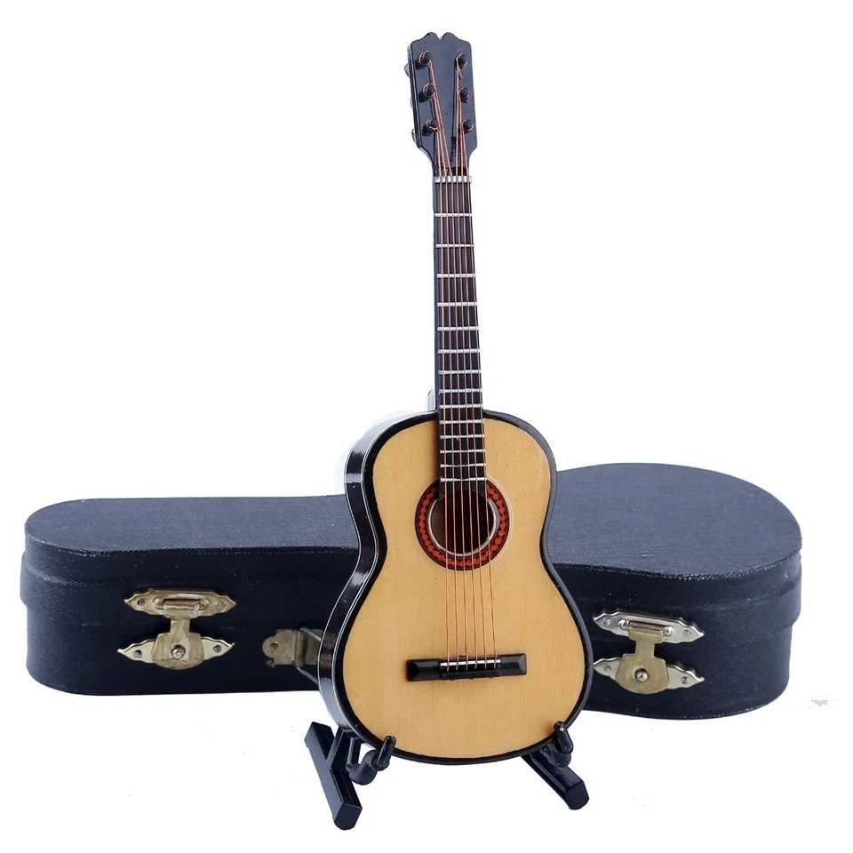 Guitarra Miniatura Madera con Soporte y Estuche Mini Instrumento Musical Guitarra Re... Foto 4 de 4