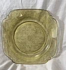 Federal Madrid Square Dinner Plate Depression Glass Amber Yellow Embossed Vtg