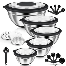 Mixing Bowls, 24-Piece Stainless Steel Salad Serving Bowl with Airtight Clear...