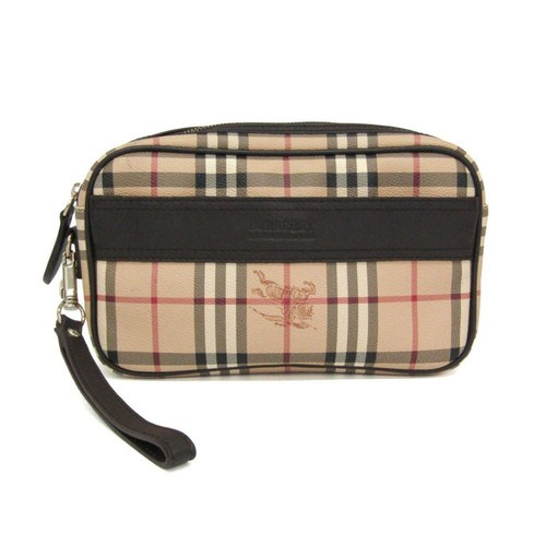 Burberry Novacheck canvas clutch pouch strap inside pocket Used From Japan