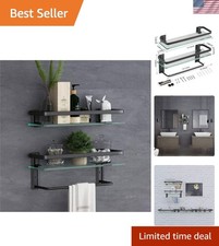 Glass Bathroom Shelf with Towel Bar 15.7in Bathroom Wall Shelves Rustproof Me...