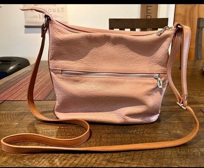 Valentina Italy Leather Crossbody Shoulder Bag Dusty Pink 