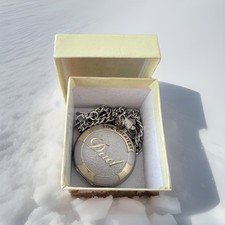 GREATEST DAD EVER POCKET WATCH/w CHAIN IN BOX NICKLE  GOLD ACCENTS