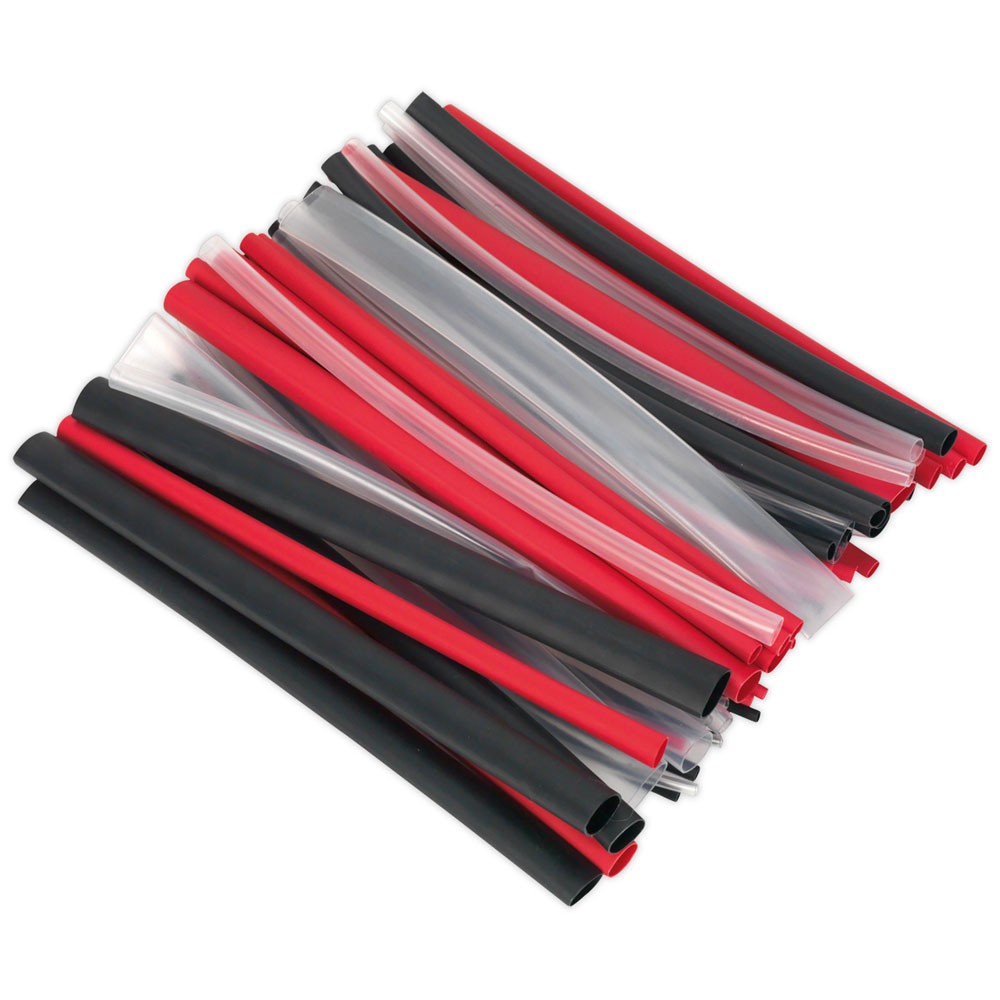 Sealey Heat Shrink Tubing 72pc Mixed Colours Adhesive Lined 200mm