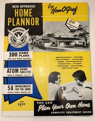 1951 Homograf Home Plannor 100 House Plans Atomic Bomb Shelter Complete Kit