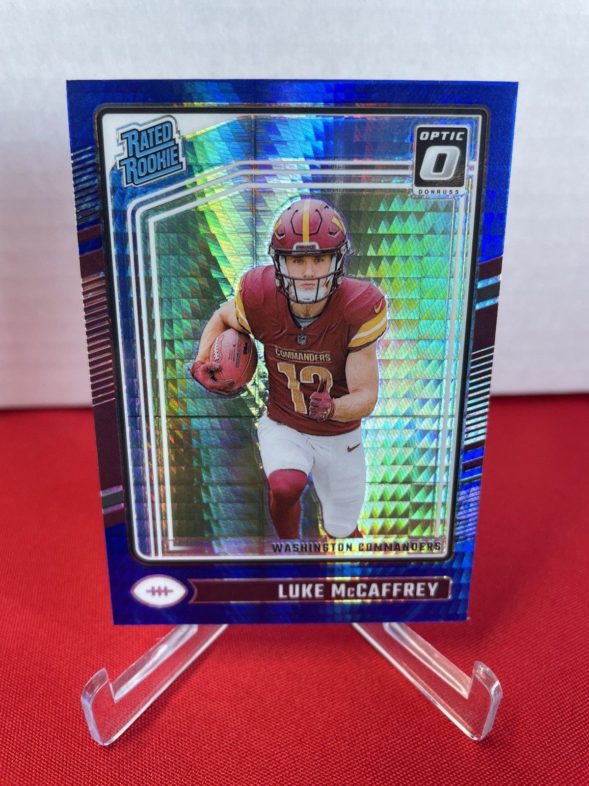 2024 Panini Donruss Optic #268 Luke McCaffrey RC Blue Hyper WashingtonCommanders