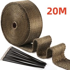 20M Heat Wrap Titanium Gold Tape Exhaust Insulating Downpipe Manifold + 20Ties