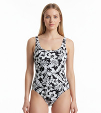 Lands' End Women's S 6-8 1-Piece Swimsuit Full Coverage B W Tropical NEW