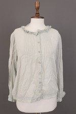 EWA I WALLA White 100 Cotton Pleated Ruffle Round Neck Button Up Shirt Size M
