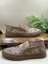 Spring Step L  Artiste Slip On Shoes US 10 Laser Cut Leather Tan Comfort Loafers