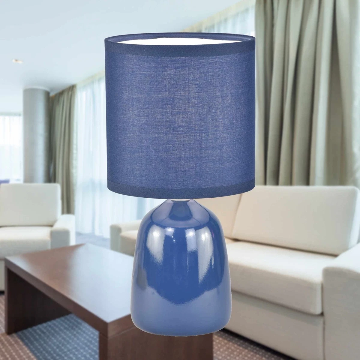 Juego de 2 Lámparas de Mesa Modernas Azul Marino Cerámica 26cm Luces de Mesita de Noche Tono a Juego
