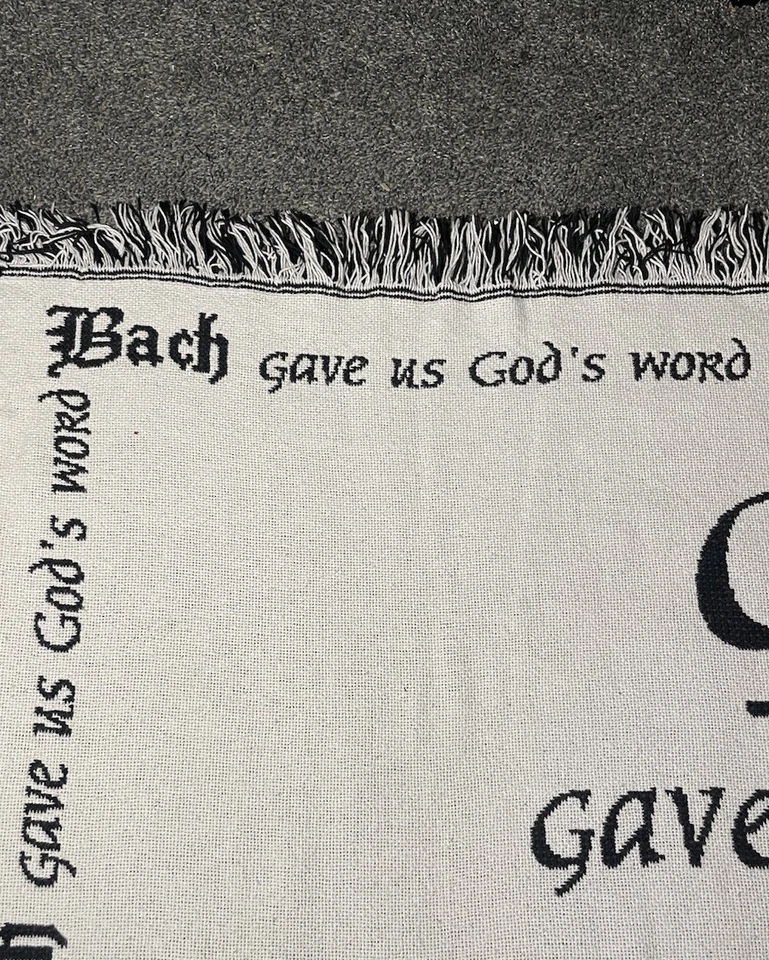 Manta Y2k “Dios nos dio música” Bach Mozart Beethoven flecos tejidos 🔥69x47 Foto 3 de 4