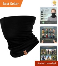 Versatile 100 Merino Wool Neck Gaiter - Dual Purpose UPF 35 Face Cover, Black