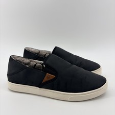Olukai Pehuea Heu Black Shearling Lined Slip On Shoes Women's 10 Loafers Fur